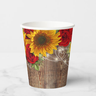 Rustikale Sonnenblumen und Rote Rosen Papiertasse Pappbecher