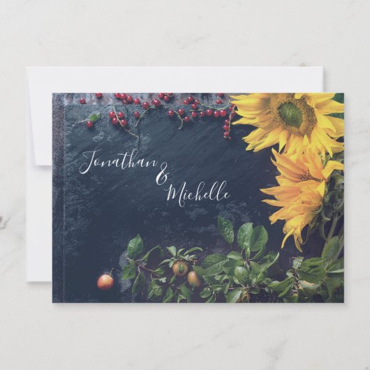 Rustikale Sonnenblumen und Schiefer Rettete unser  Einladung (Rückseite)