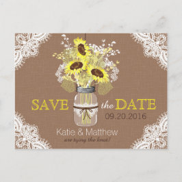 Rustikale Sonnenblumen und Spitzen Save the Date Ankündigungspostkarte