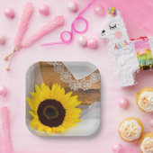 Rustikale Sonnenblumen- und Spitzenlandschaften Pappteller (Party)