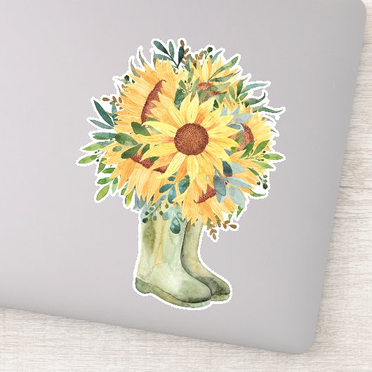 Rustikale Sonnenblumen und Stiefel Aufkleber (Detail)