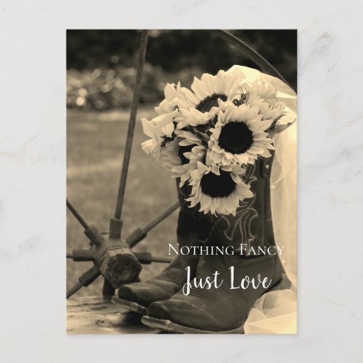 Rustikale Sonnenblumen und Stiefel Save the Date S Ankündigungspostkarte (Vorderseite)