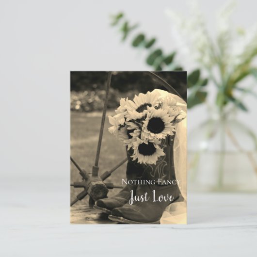 Rustikale Sonnenblumen und Stiefel Save the Date S Ankündigungspostkarte (Stehend Vorderseite)