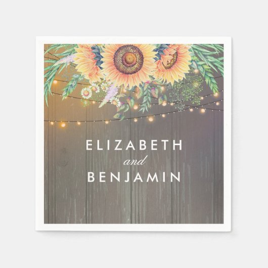 Rustikale Sonnenblumen und Streichelleuchten Serviette (Vorderseite)