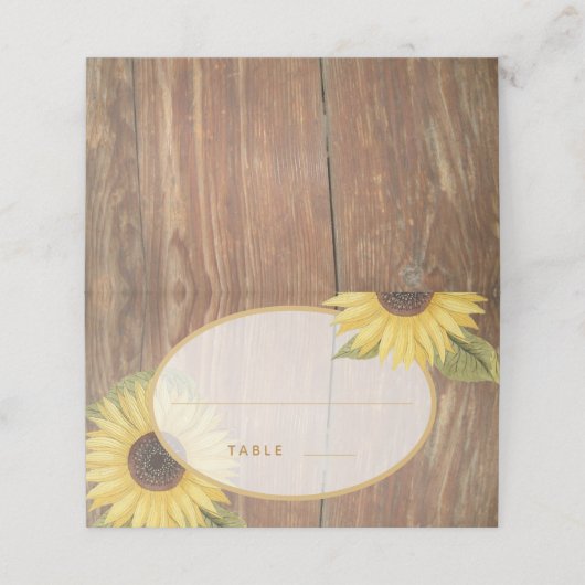 Rustikale Sonnenblumen und Waldoval Platzkarte (Außenseite Aufgefaltet)