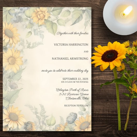 Rustikale Sonnenblumen und Weinstöcke Einladung