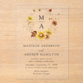 Rustikale Sonnenblumen und Wildblumen Monogramm Ho Acryleinladungen (Vorderseite)