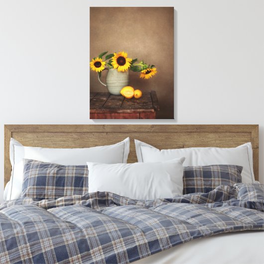 Rustikale Sonnenblumen und Zitronen Leinwanddruck (Insitu (Schlafzimmer))