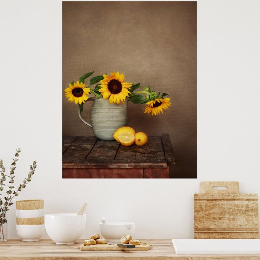 Rustikale Sonnenblumen und Zitronen Poster (Küche)