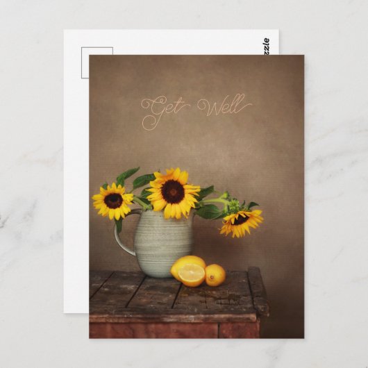 Rustikale Sonnenblumen und Zitronen werden gut Postkarte (Vorne/Hinten)