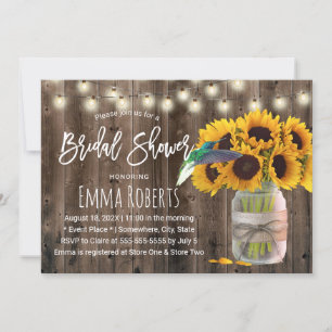 Rustikale Sonnenblumen-Vase & Hummingbird-Braut-Sh Einladung