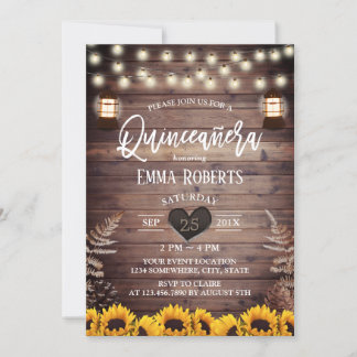 Rustikale Sonnenblumen Vintage Laternenquinceanera Einladung