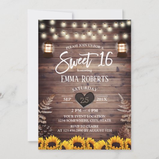 Rustikale Sonnenblumen Vintage Laternenrübe 16 Einladung (Vorderseite)