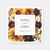 Rustikale Sonnenblumen Wasserfarbe Burgund Blütenf Serviette (Vorderseite)