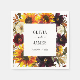 Rustikale Sonnenblumen Wasserfarbe Burgund Blütenf Serviette