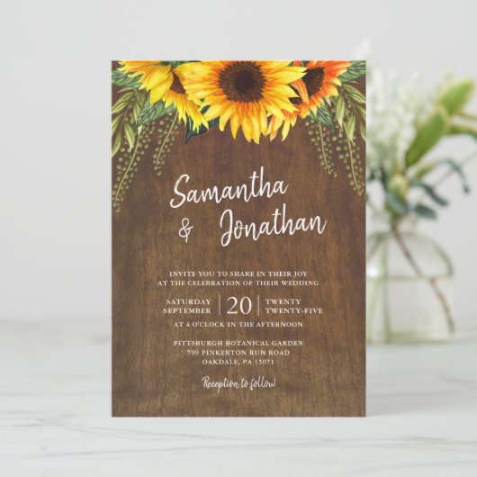 Rustikale Sonnenblumen Wasserfarbe | Hochzeit Einladung (Stehend Vorderseite)