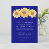 Rustikale Sonnenblumen Wasserfarben Navy Blue Wedd Einladung (Stehend Vorderseite)