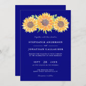 Rustikale Sonnenblumen Wasserfarben Navy Blue Wedd Einladung (Vorne/Hinten)