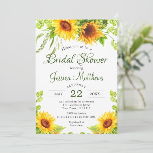 Rustikale Sonnenblumen Wasserfarbenes Brautparty Einladung (Stehend Vorderseite)