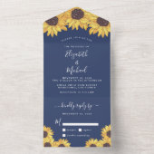 Rustikale Sonnenblumen Watercolor Blue Wedding All In One Einladung (Innen Boden)