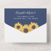 Rustikale Sonnenblumen Watercolor Blue Wedding All In One Einladung (Rückseite)