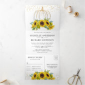 Rustikale Sonnenblumen Weiße Pumpkin-Hochzeit im H Dreifach Gefaltete Einladung (Innenseite)