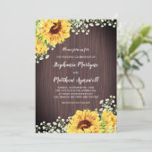 Rustikale Sonnenblumen Weißes Blumenholz Hochzeit Einladung (Stehend Vorderseite)