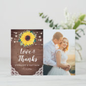 Rustikale Sonnenblumen Weißes Foto Dankeskarte (Stehend Vorderseite)