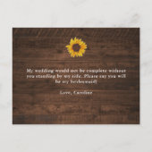 Rustikale Sonnenblumen werden Sie meine Trauzeugin Einladungspostkarte (Rückseite)