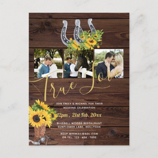 Rustikale Sonnenblumen Western Barn Horseshos Foto Postkarte (Vorderseite)