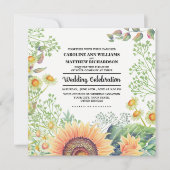 Rustikale Sonnenblumen-Wildblumen Hochzeit Einladung (Vorderseite)