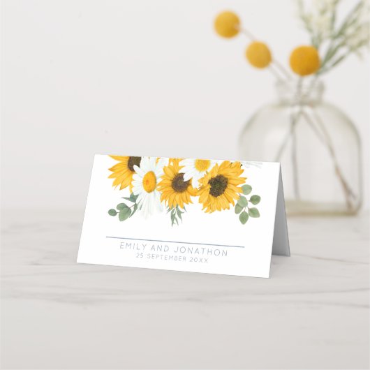 Rustikale Sonnenblumen Wildblumen Namen Datum Hoch Platzkarte (Vorderseite)