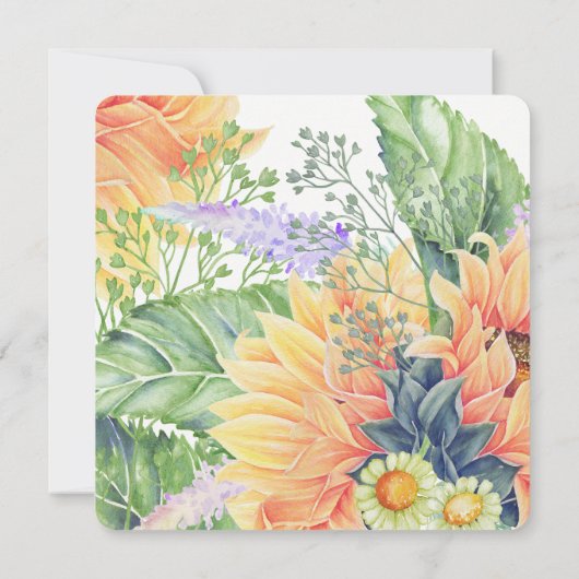 Rustikale Sonnenblumen Wildblumen Wasserfarbenpräg Einladung (Rückseite)