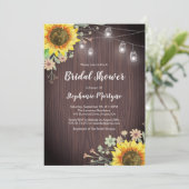Rustikale Sonnenblumen Wood Mason Jar Brautparty Einladung (Stehend Vorderseite)