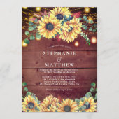 Rustikale Sonnenblumen Wood Mason Jar Lights Hochz Einladung (Vorderseite)