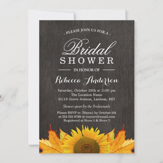 Rustikale Sonnenblumenapfel Blätter Holz | BRAUTPA Einladung (Vorderseite)