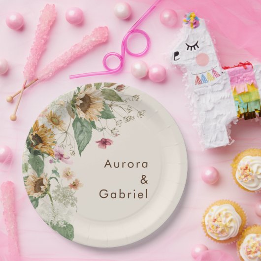 Rustikale Sonnenblumenbeige Hochzeitspapier-Teller Pappteller (Party)