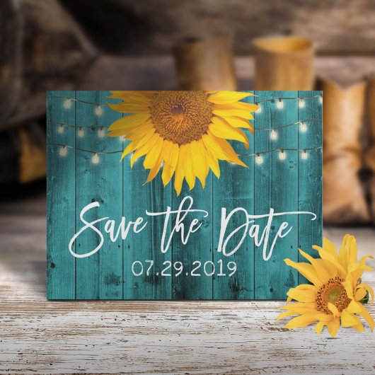 Rustikale Sonnenblumenblume Aquamarine Barensehe r Ankündigungspostkarte