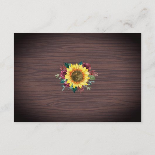 Rustikale Sonnenblumenblume Begleitkarte (Rückseite)