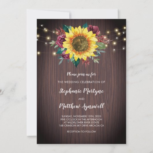 Rustikale Sonnenblumenblume Einladung (Vorderseite)