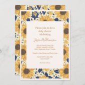 Rustikale Sonnenblumenblume Gelb Blauer Babydusche Einladung (Vorne/Hinten)