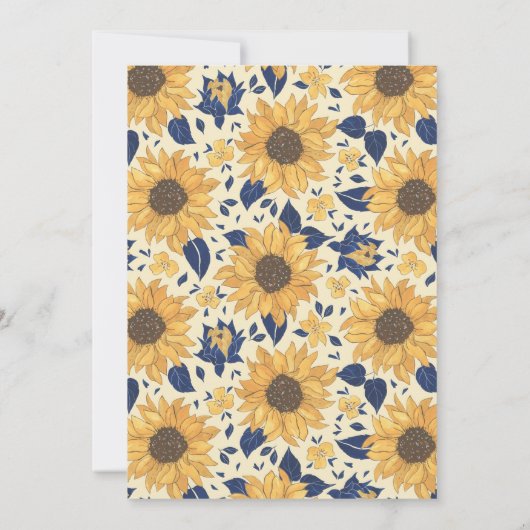 Rustikale Sonnenblumenblume Gelbe blaue Script Hoc Einladung (Rückseite)