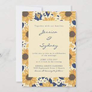 Rustikale Sonnenblumenblume Gelbe blaue Script Hoc Einladung