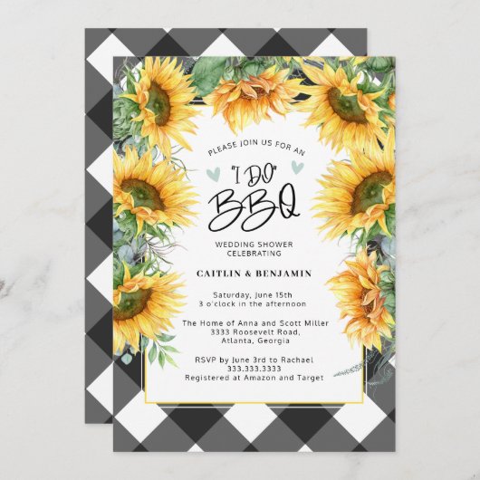 Rustikale Sonnenblumenblume I Do GRILLEN Brautpart Einladung (Vorne/Hinten)