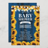 Rustikale Sonnenblumenblume Navy Blauer Barn Babyd Einladung (Vorne/Hinten)