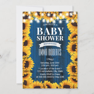Rustikale Sonnenblumenblume Navy Blauer Barn Babyd Einladung