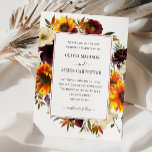 Rustikale Sonnenblumenblume Rose Burgund Hochzeit  Einladung<br><div class="desc">Moderne rustikale Sonnenblumen Rose Peony Burgund Rote Lila Flora Wasserfarbe Herbst Land Einladung Hochzeit</div>
