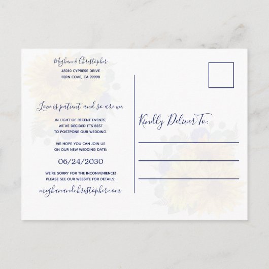 Rustikale Sonnenblumenblume Rose Hochzeit ändern d Ankündigungspostkarte (Rückseite)