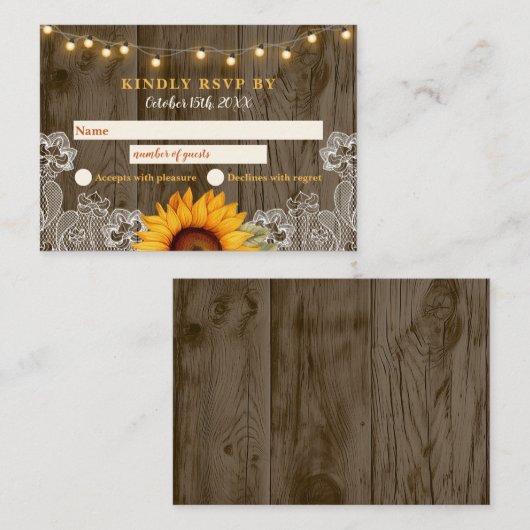 Rustikale Sonnenblumenblume RSVP-Karte Mitteilungskarte (Vorne/Hinten)