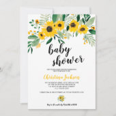 Rustikale Sonnenblumenblume Wasserfarben Babydusch Einladung (Vorderseite)